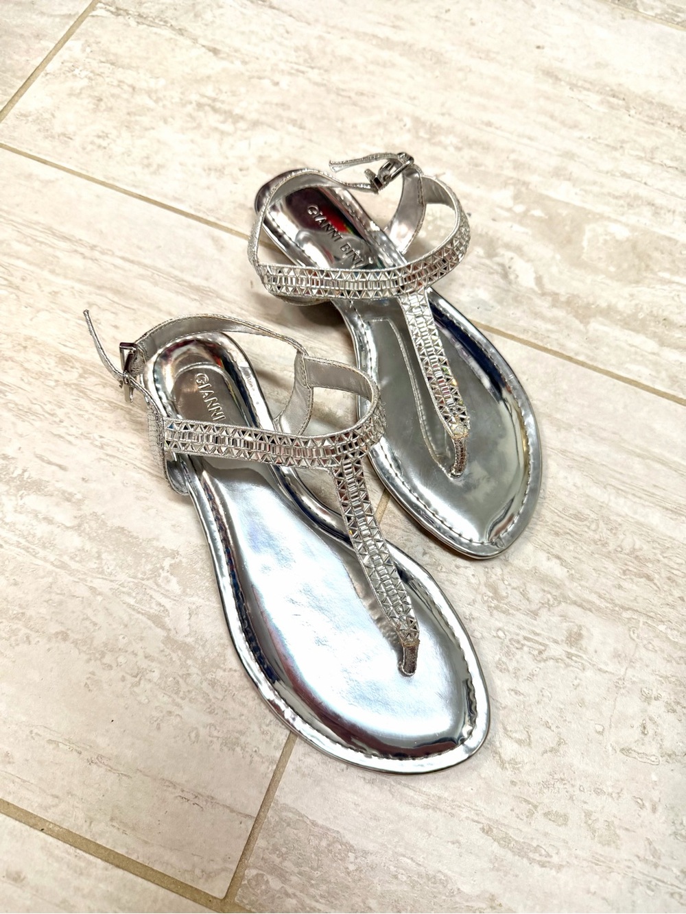 Gianni Bini Silver Rhinestone T-Strap Sandals